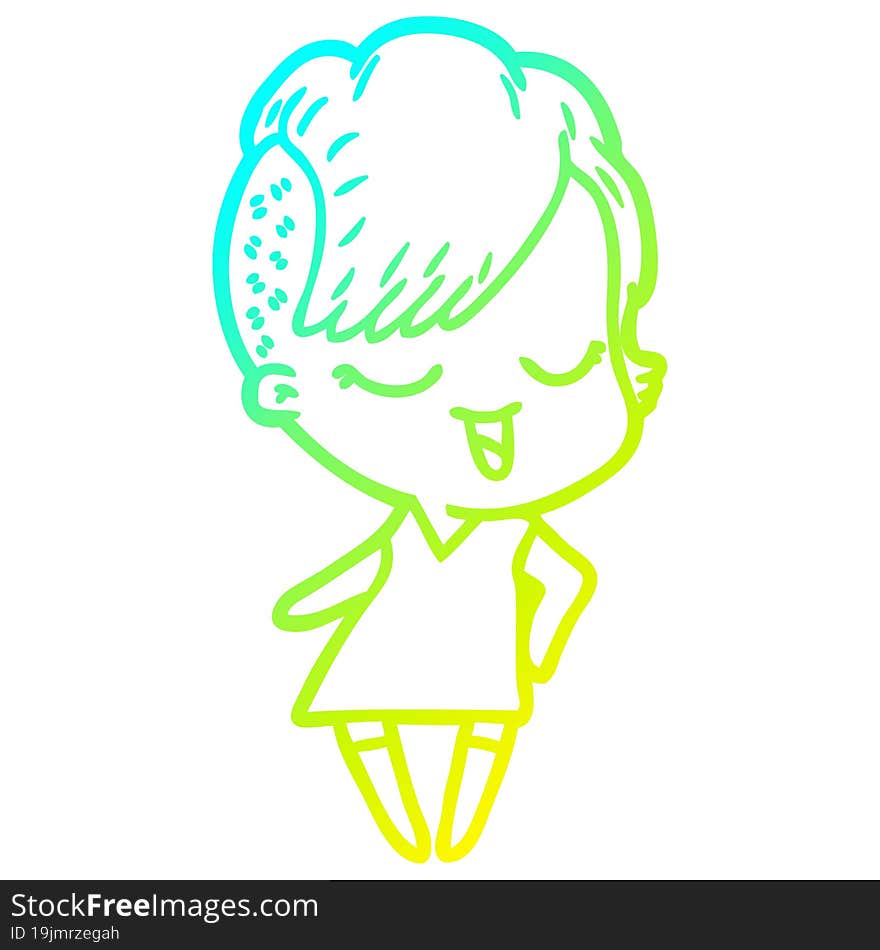 cold gradient line drawing happy cartoon girl