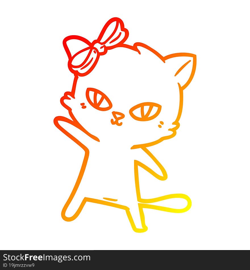 Warm Gradient Line Drawing Cute Cartoon Cat