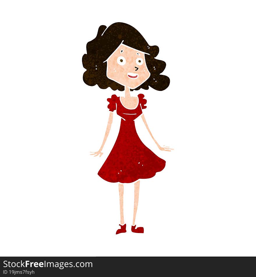 cartoon happy woman in dress