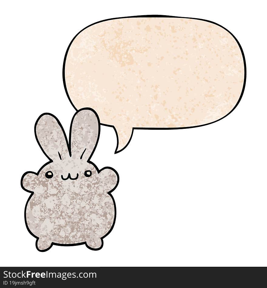 Cartoon Rabbit And Speech Bubble In Retro Texture Style