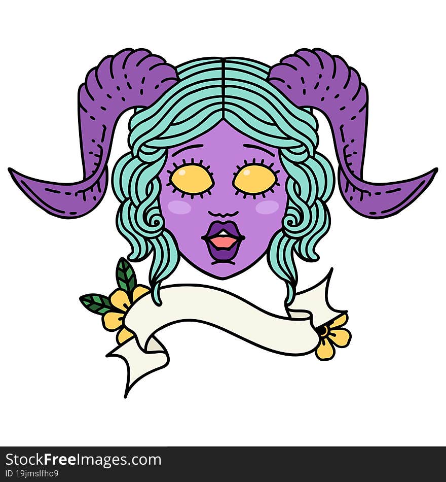 Retro Tattoo Style tiefling character face. Retro Tattoo Style tiefling character face