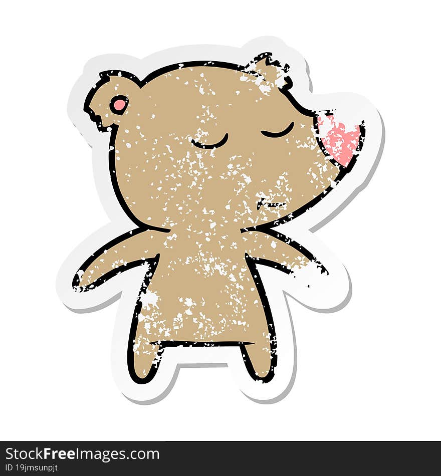 distressed sticker of a happy cartoon bear