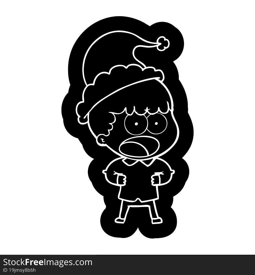 cartoon icon of a shocked man wearing santa hat