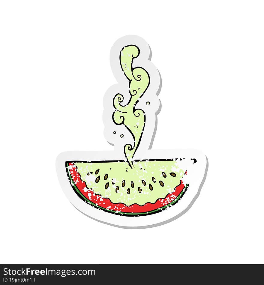 retro distressed sticker of a cartoon squirting watermelon