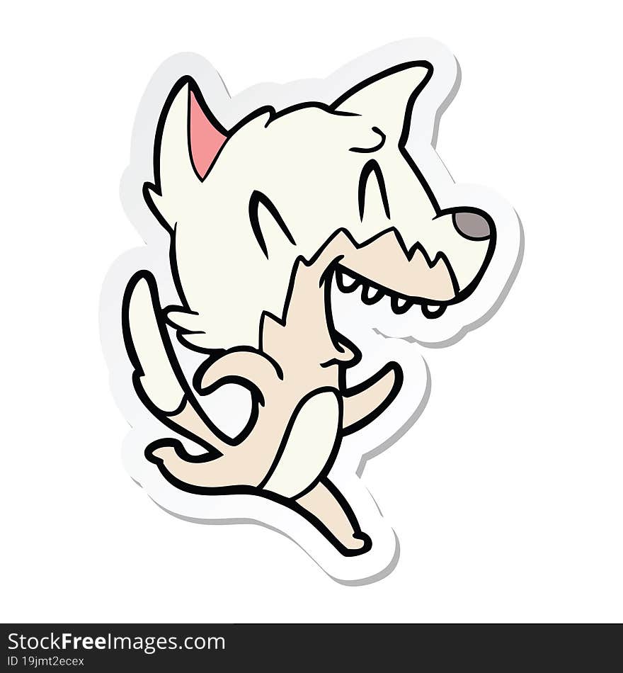 sticker of a laughing fox running away