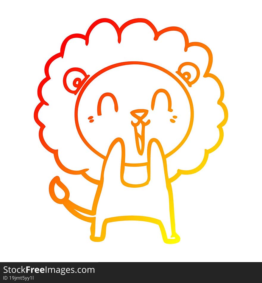 warm gradient line drawing of a laughing lion cartoon