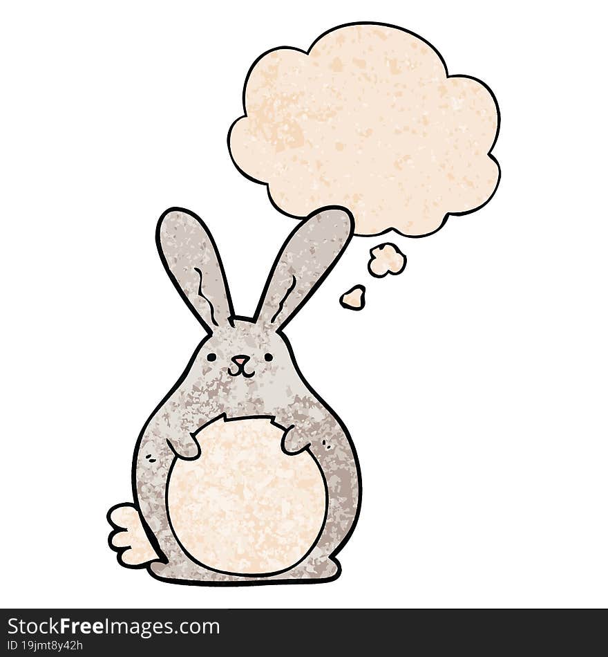 Cartoon Rabbit And Thought Bubble In Grunge Texture Pattern Style