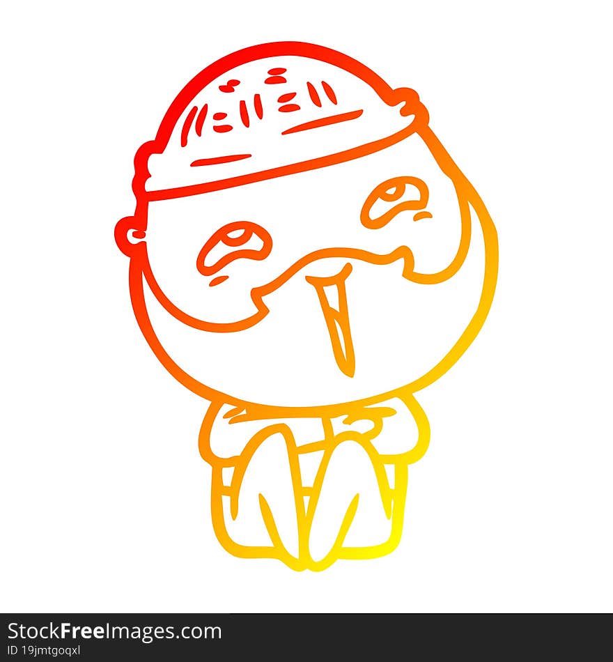 Warm Gradient Line Drawing Cartoon Happy Bearded Man