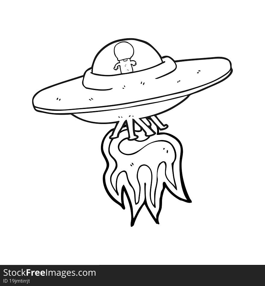 Black And White Cartoon Alien Flying Saucer