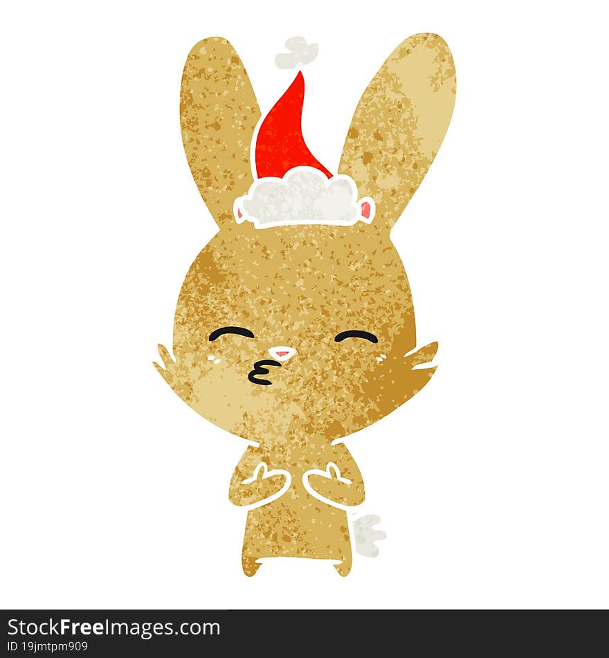 curious bunny retro cartoon of a wearing santa hat