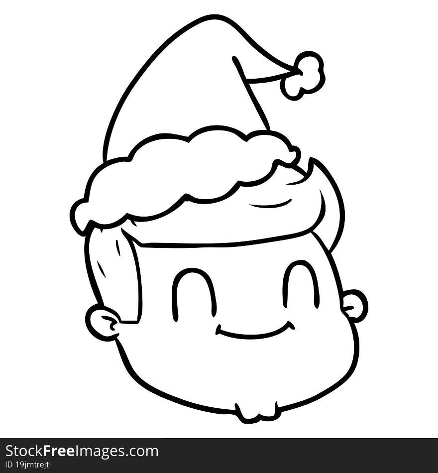 line drawing of a male face wearing santa hat