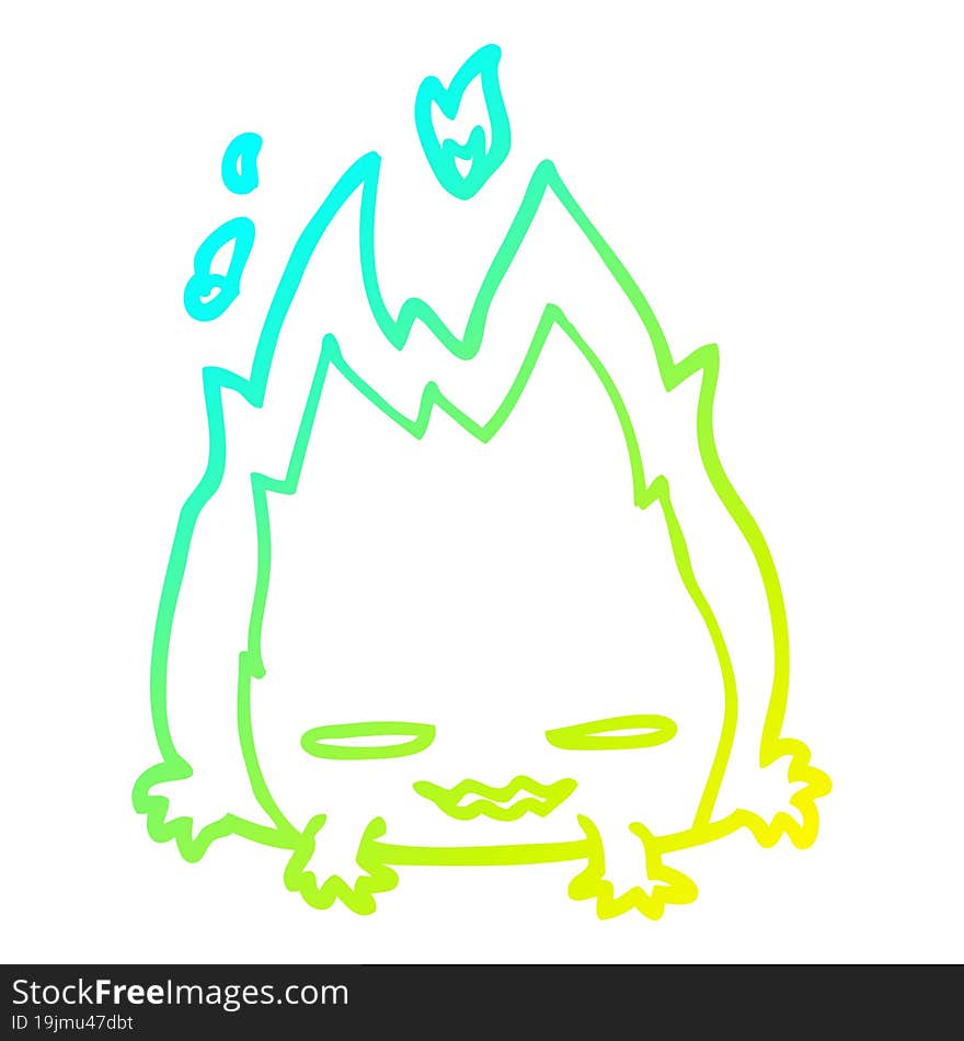 cold gradient line drawing of a cartoon fire demon