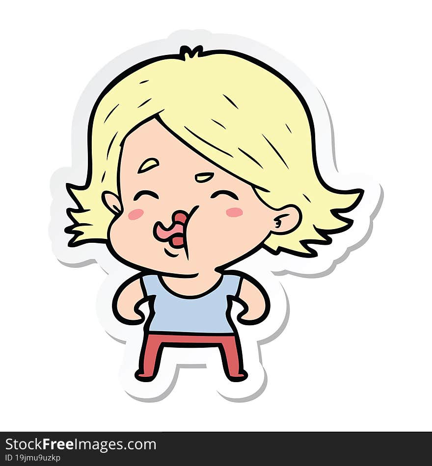 Sticker Of A Cartoon Girl Pulling Face