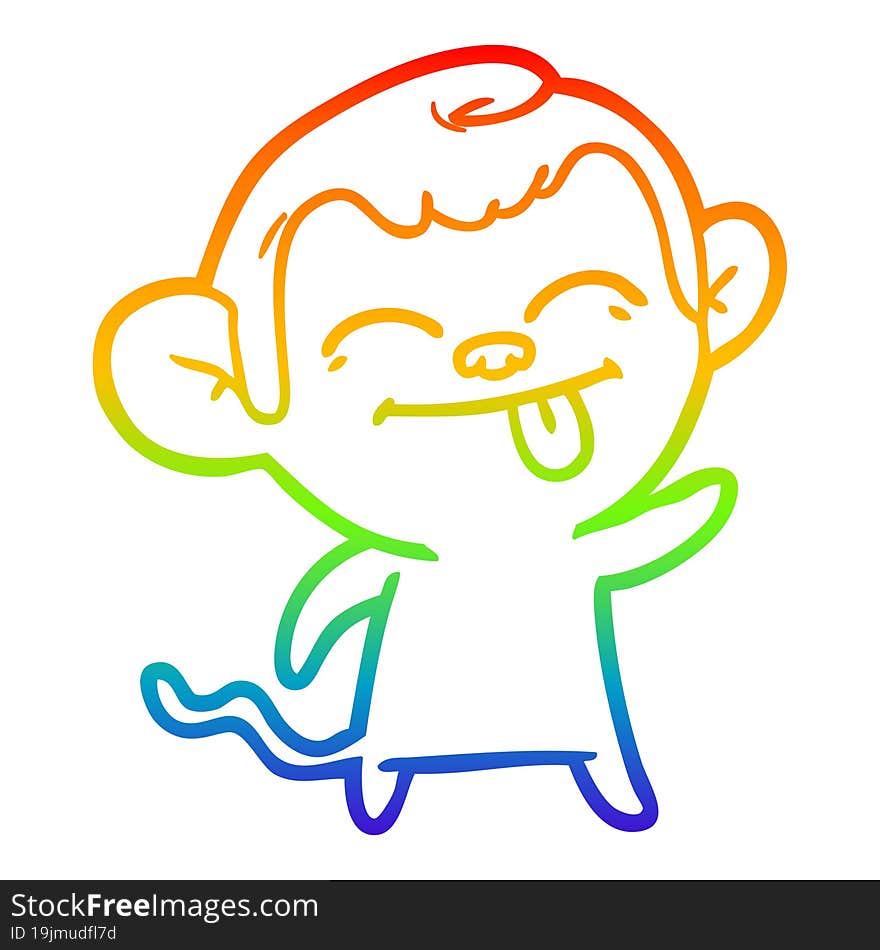 Rainbow Gradient Line Drawing Funny Cartoon Monkey