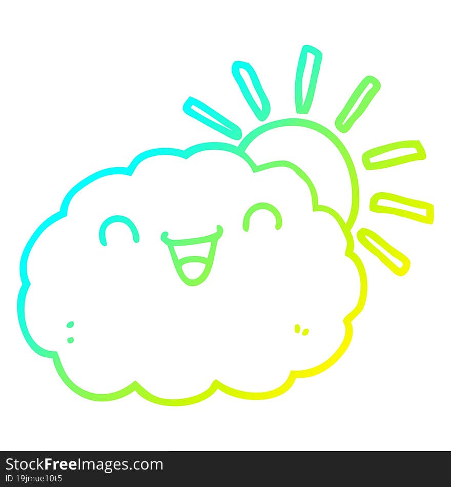 cold gradient line drawing happy cartoon cloud