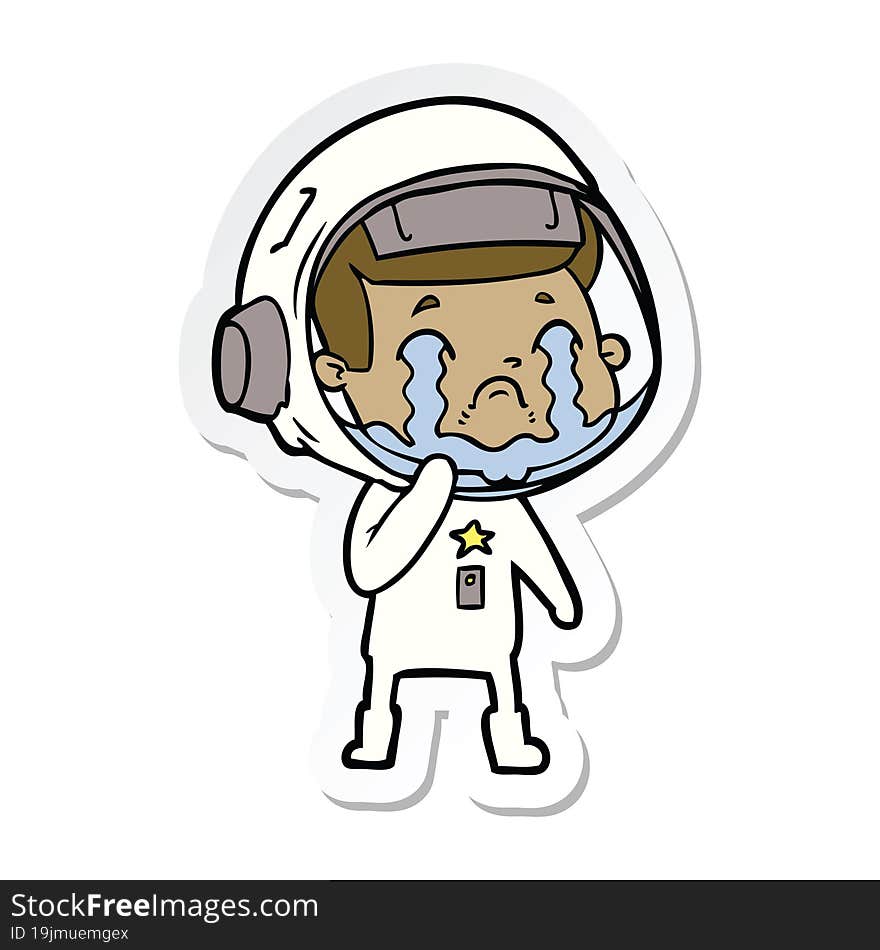 sticker of a cartoon crying astronaut