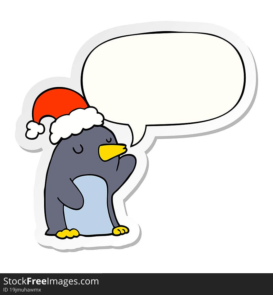 cute cartoon christmas penguin with speech bubble sticker