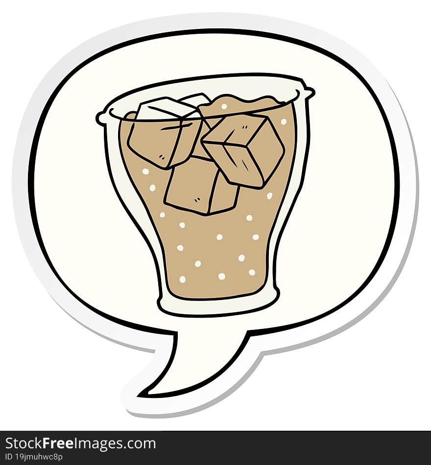 cartoon glass of cola and ice and speech bubble sticker