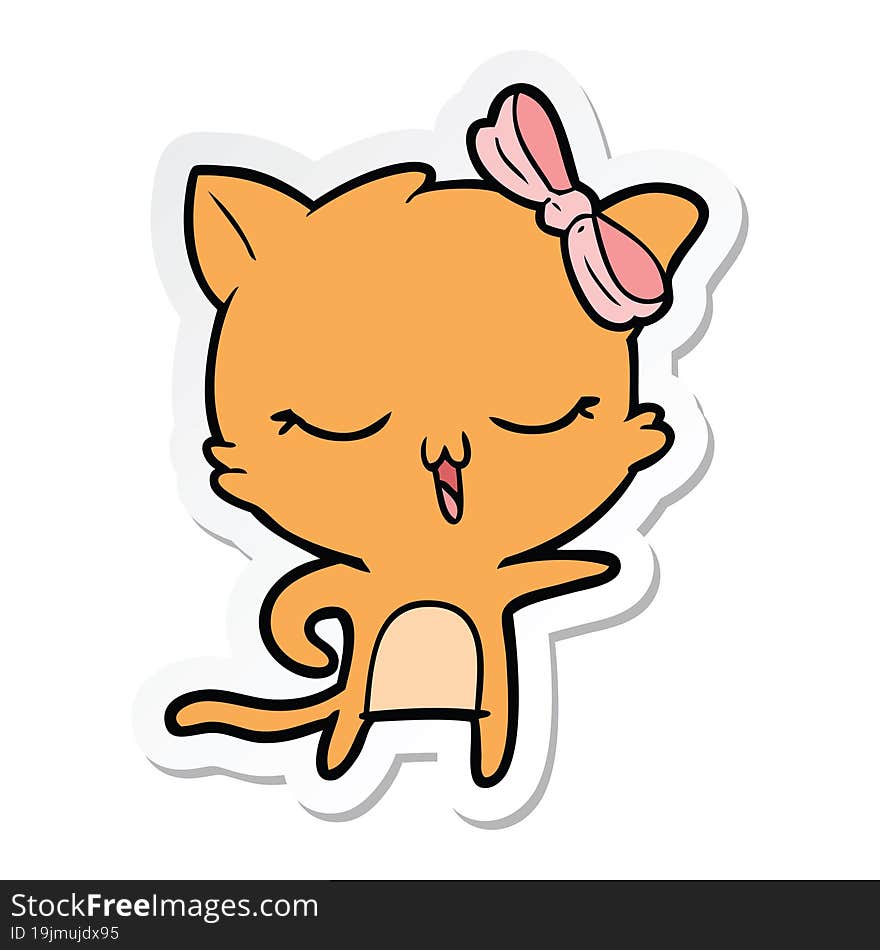 sticker of a cartoon cat with bow on head