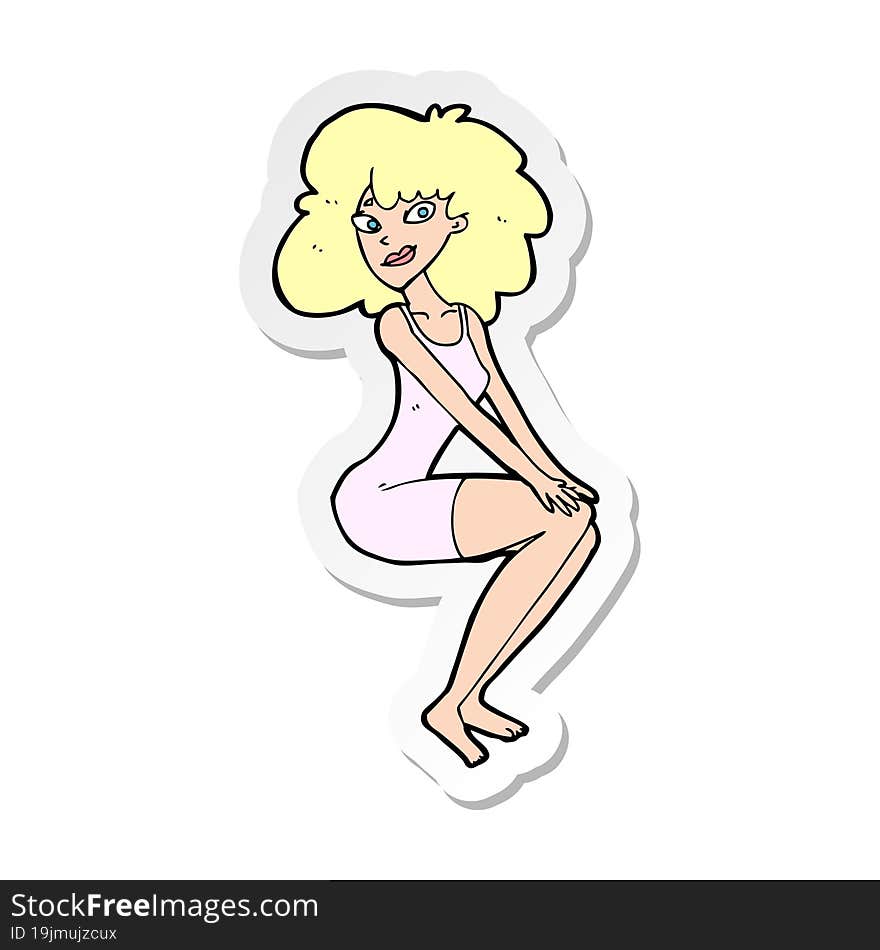 sticker of a cartoon sitting woman in dress