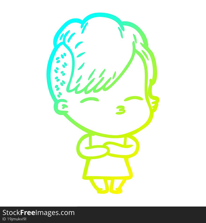 cold gradient line drawing cartoon squinting girl