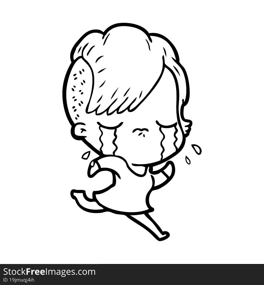 cartoon crying girl running away. cartoon crying girl running away