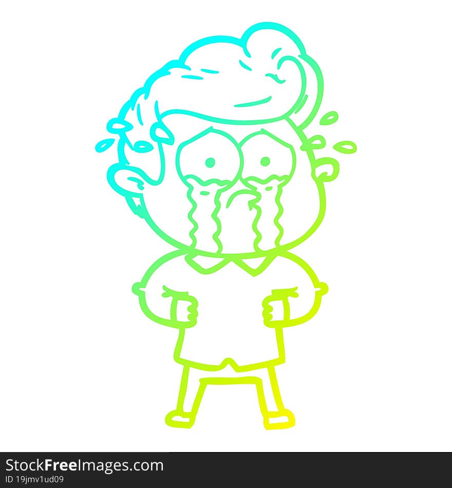 cold gradient line drawing cartoon crying man with hands on hips