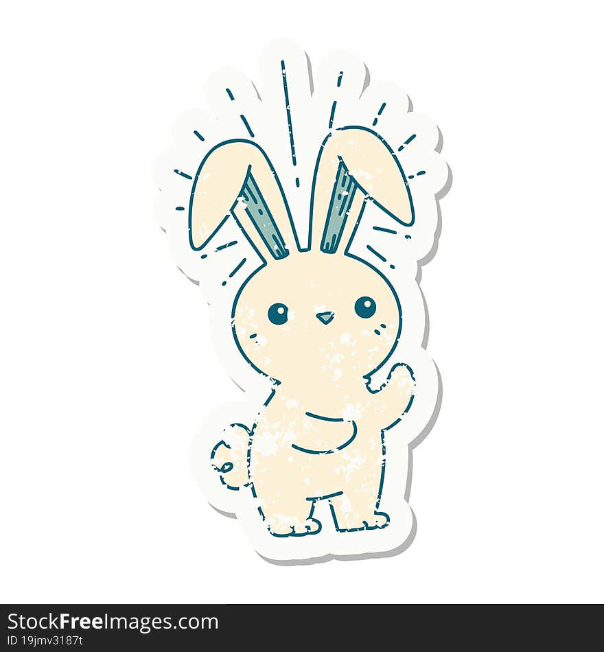 grunge sticker of tattoo style cute bunny