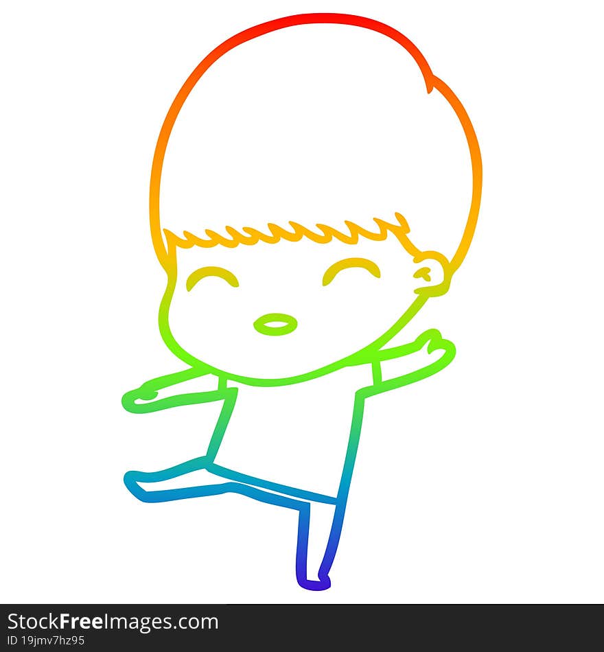 rainbow gradient line drawing of a happy cartoon boy