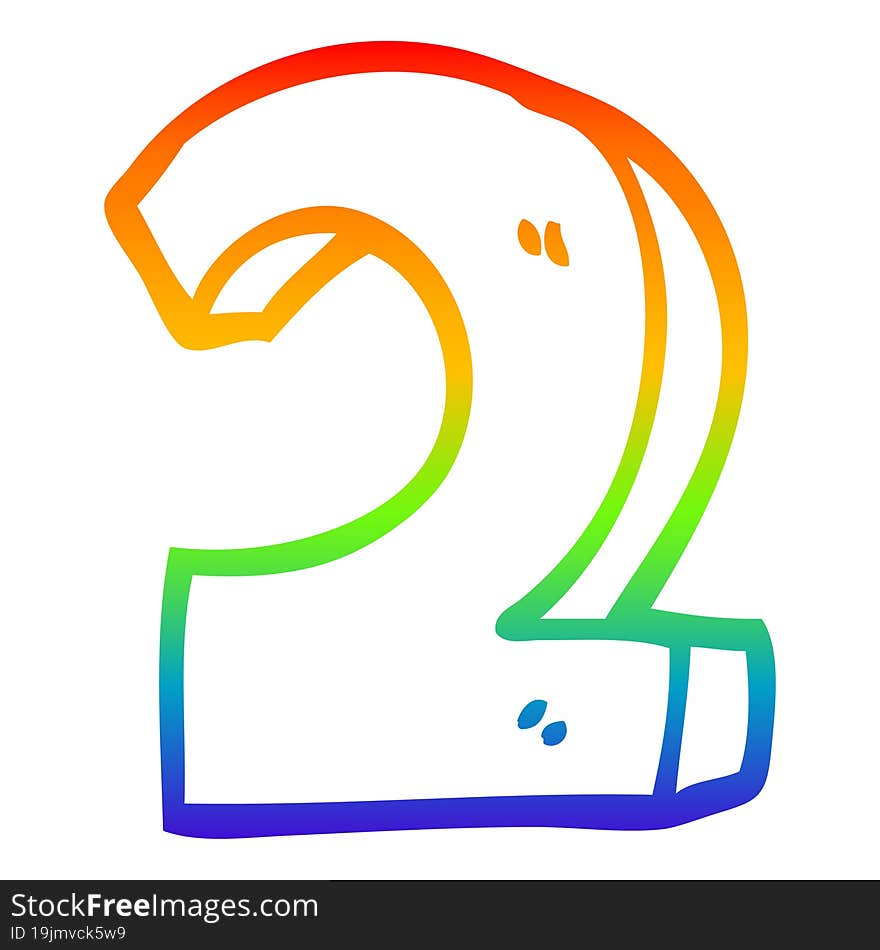 rainbow gradient line drawing of a cartoon number two