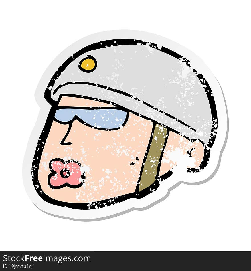 Retro Distressed Sticker Of A Cartoon Policeman Head