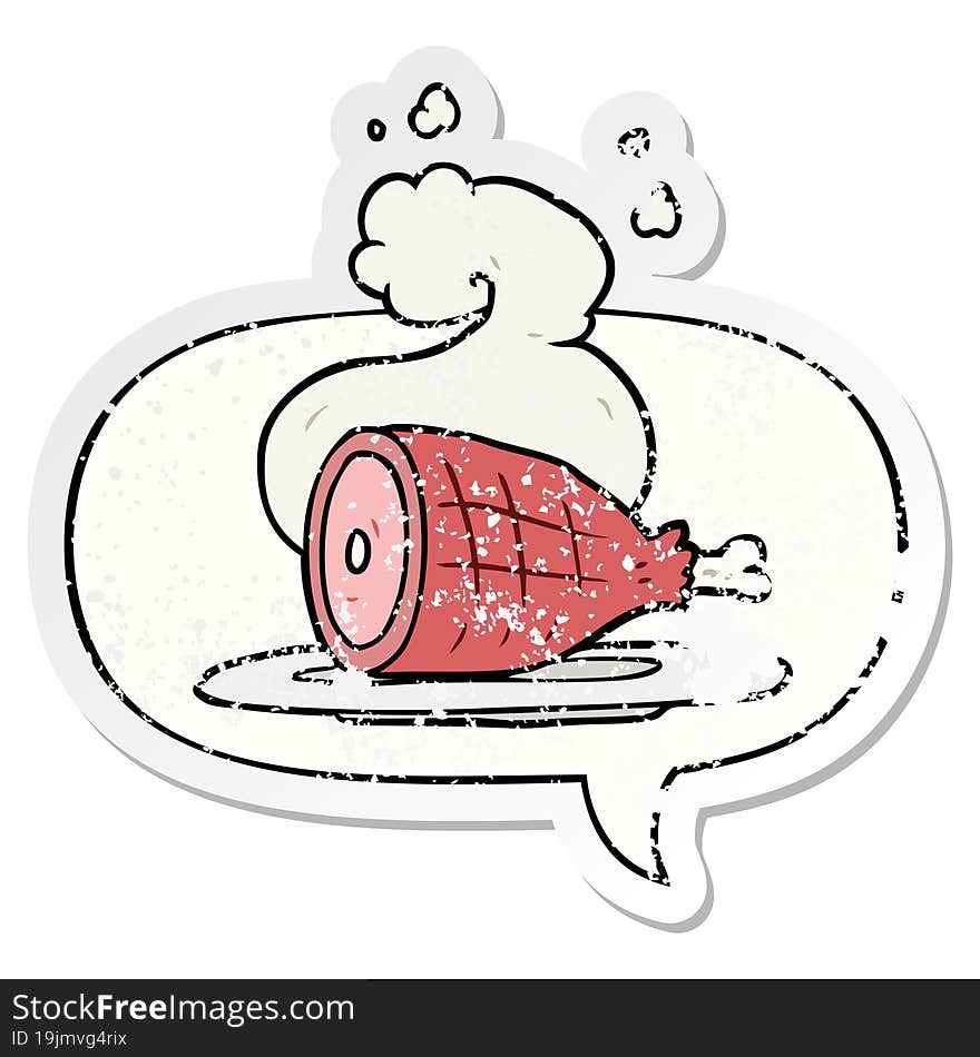 Cartoon Cooked Meat And Speech Bubble Distressed Sticker