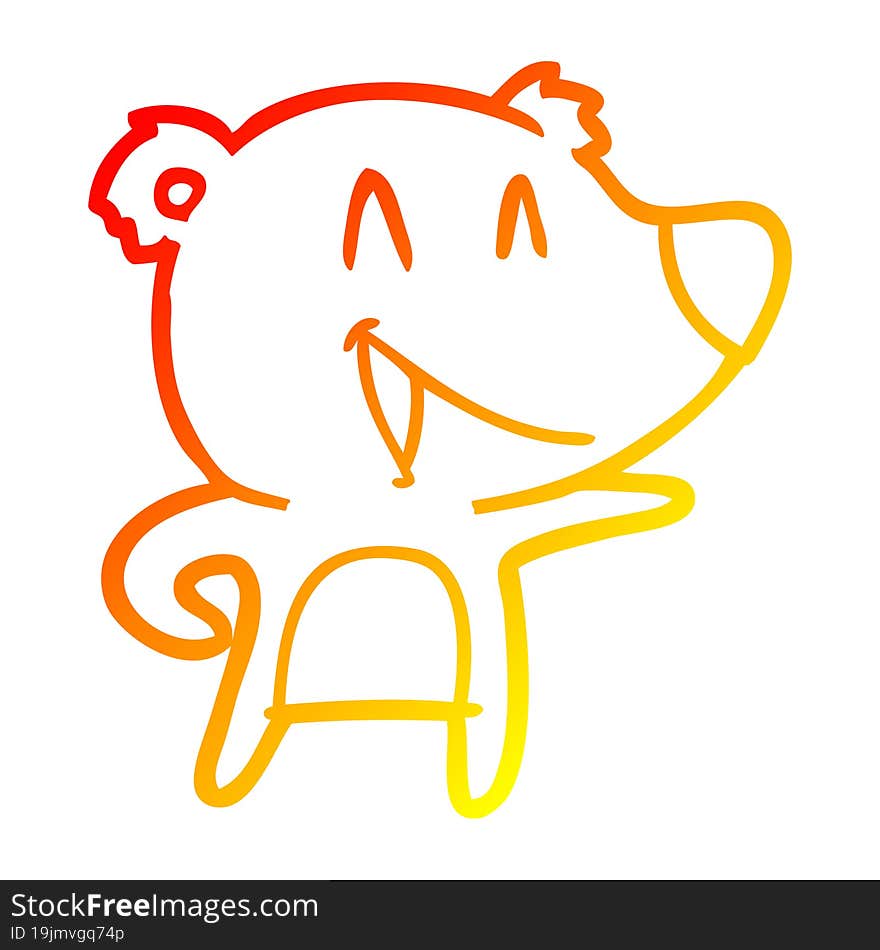 warm gradient line drawing of a laughing bear cartoon