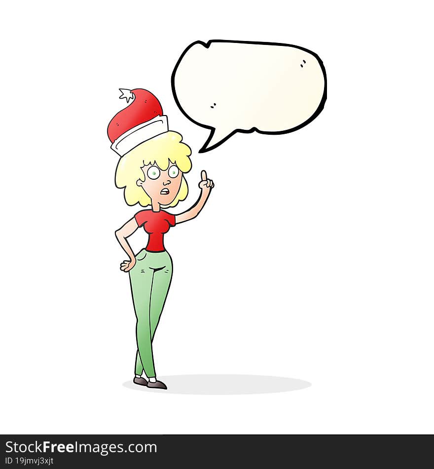 speech bubble cartoon woman wearing santa hat