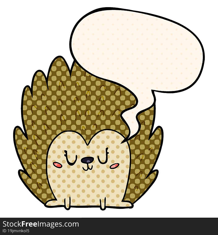 cute cartoon hedgehog and speech bubble in comic book style