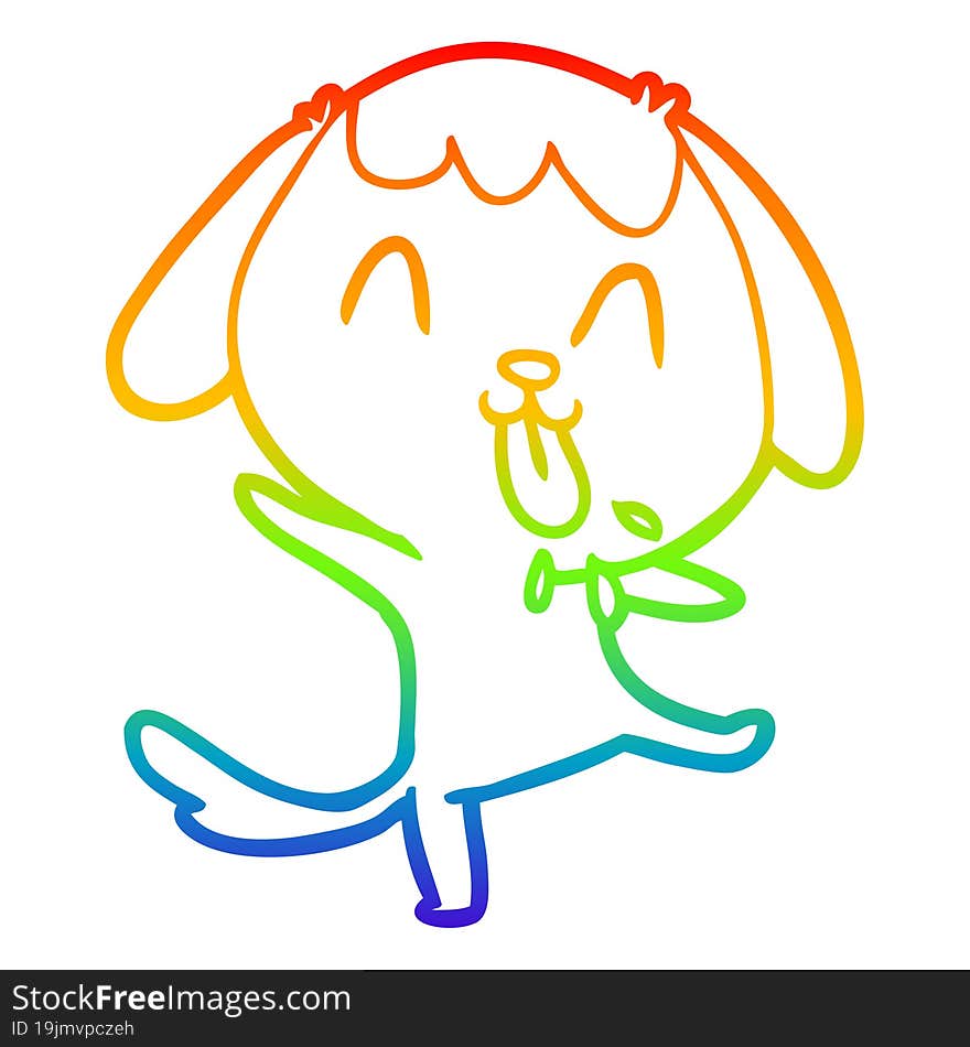 rainbow gradient line drawing of a cute cartoon dog