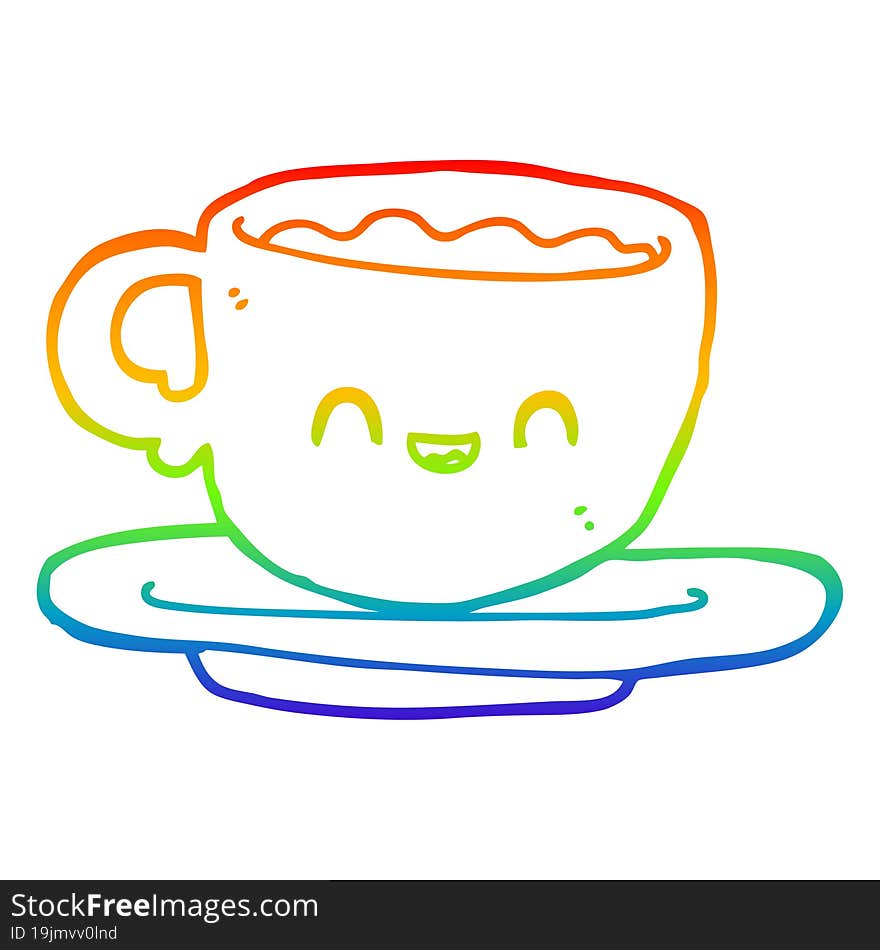 Rainbow Gradient Line Drawing Cartoon Hot Cup Of Coffee