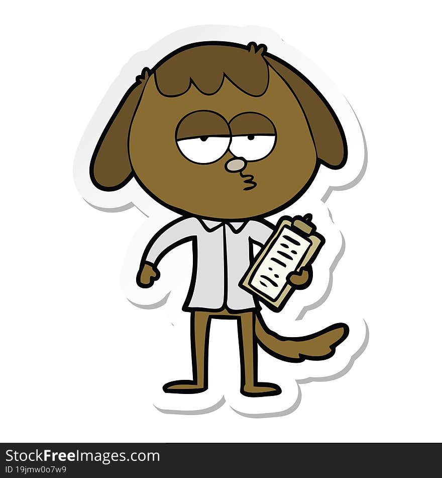 sticker of a cartoon bored dog in office clothes