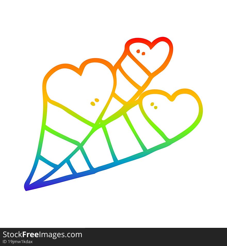 rainbow gradient line drawing cartoon love hearts