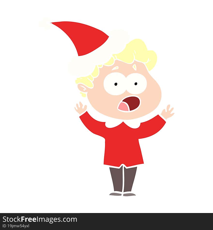 flat color illustration of a man gasping in surprise wearing santa hat