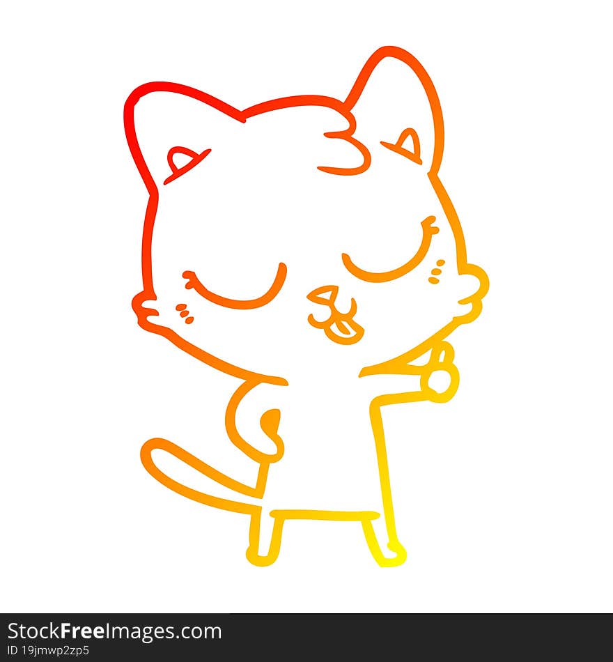 Warm Gradient Line Drawing Happy Cartoon Cat