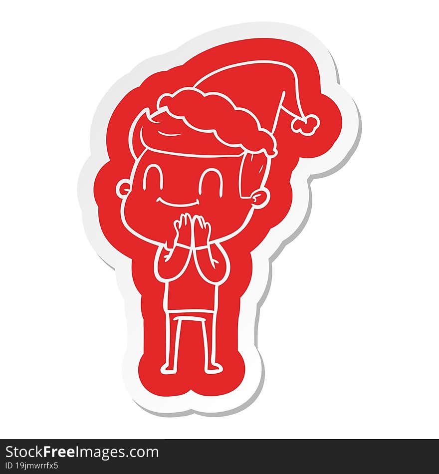 cartoon  sticker of a friendly man wearing santa hat