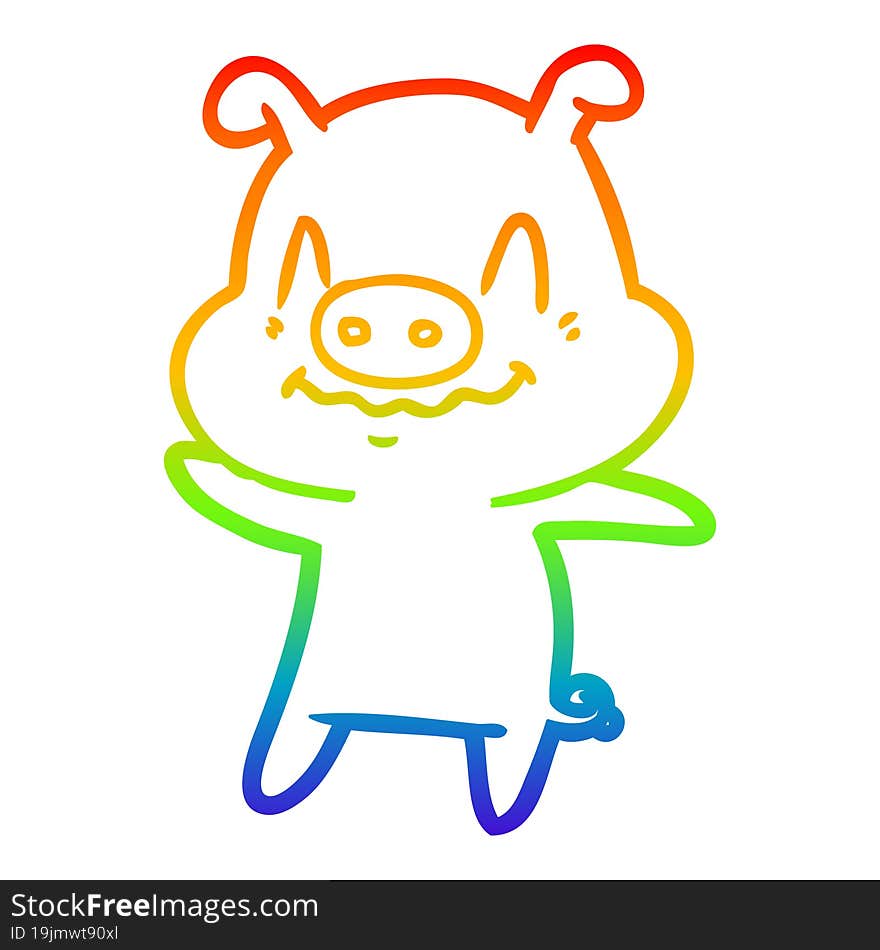 rainbow gradient line drawing of a nervous cartoon pig