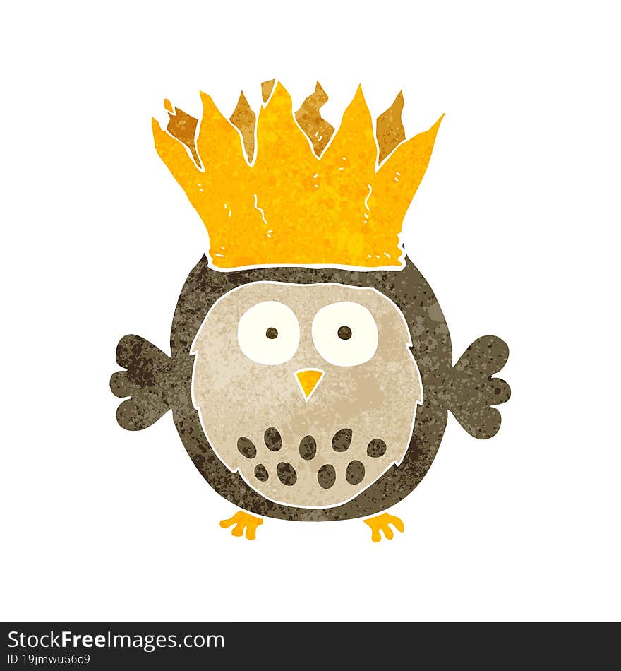 Retro Cartoon Owl Wearing Paper Crown Christmas Hat