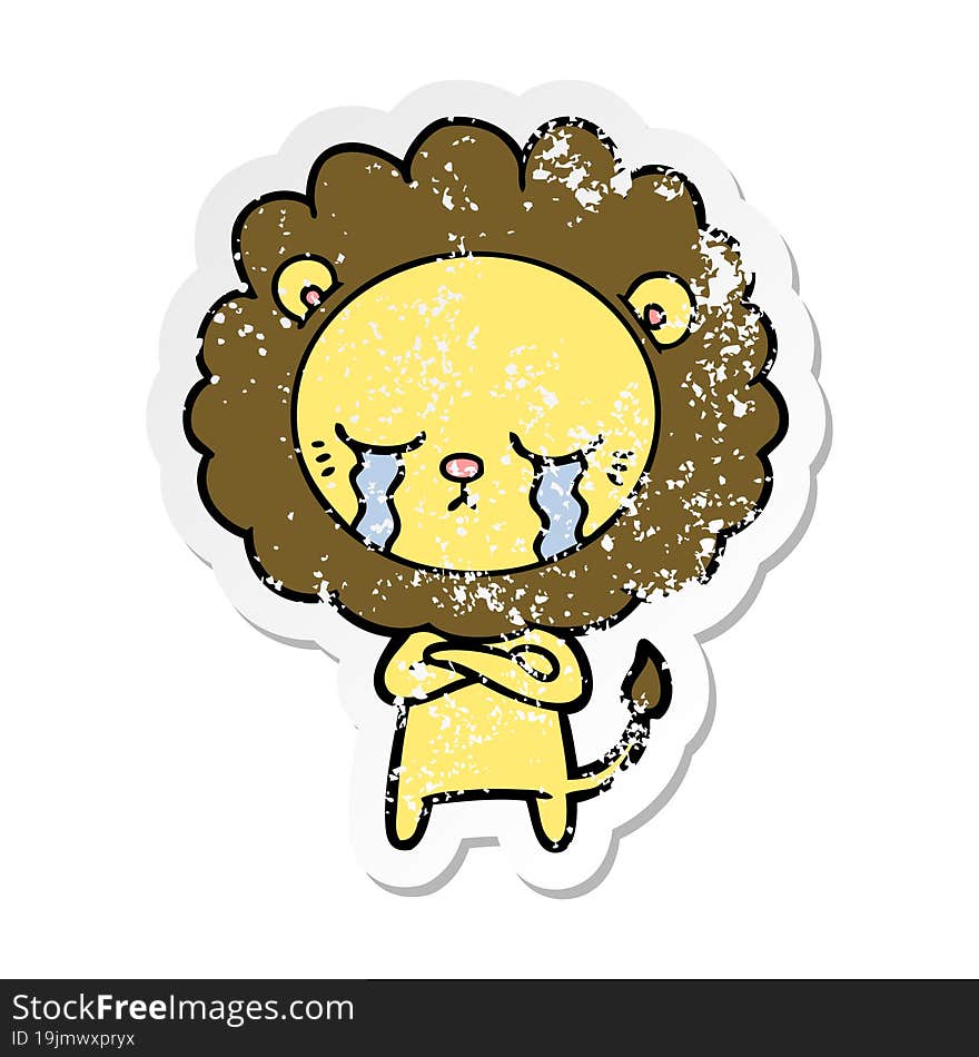 Distressed Sticker Of A Crying Cartoon Lion