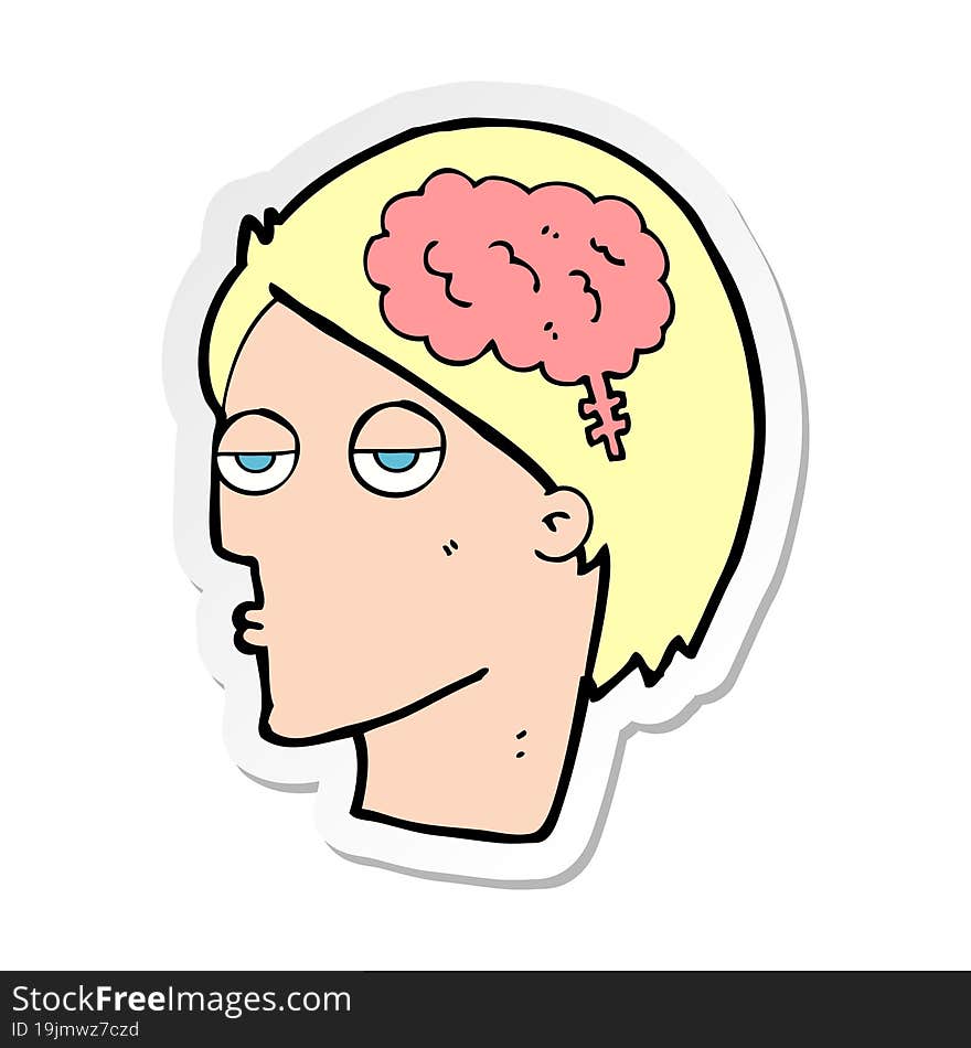 Sticker Of A Cartoon Head With Brain Symbol