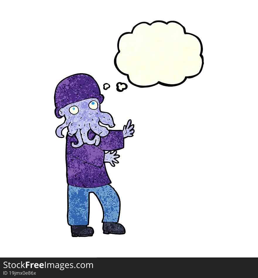 cartoon monster man with thought bubble