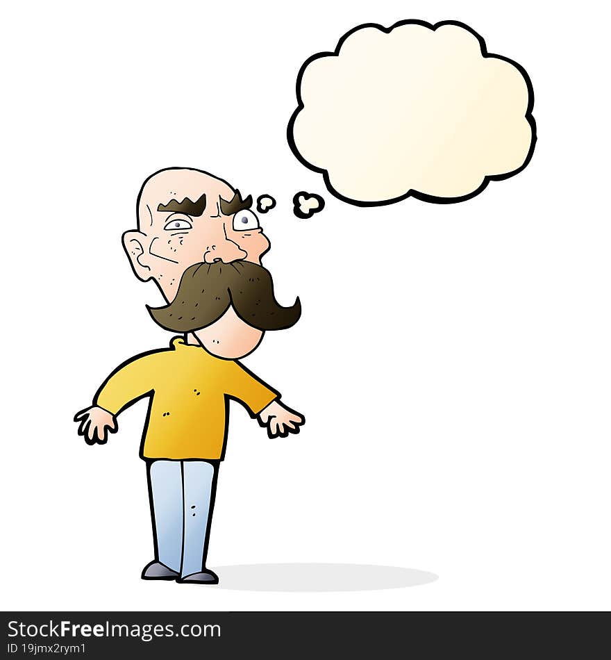 cartoon angry old man with thought bubble