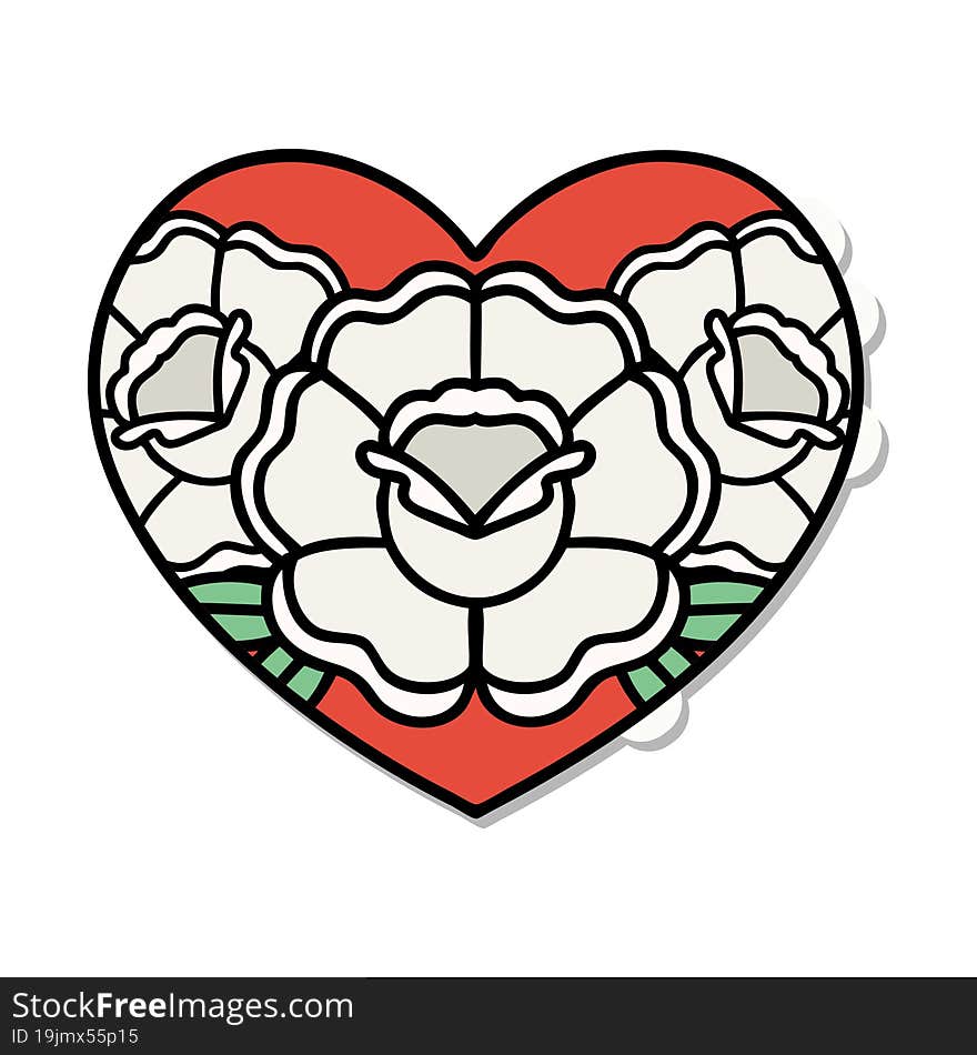 Tattoo Style Sticker Of A Heart And Flowers