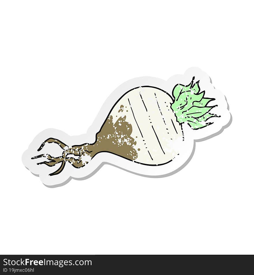 retro distressed sticker of a cartoon turnip